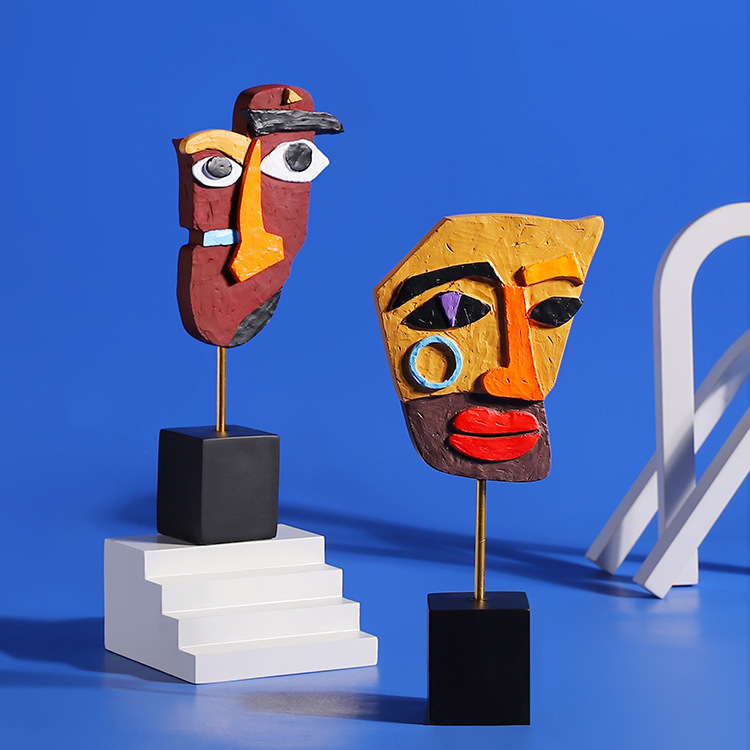 Art Craft Cafe - Abstrakcyjna Twarz Kolorowa Skręcona Statua Nowoczesna